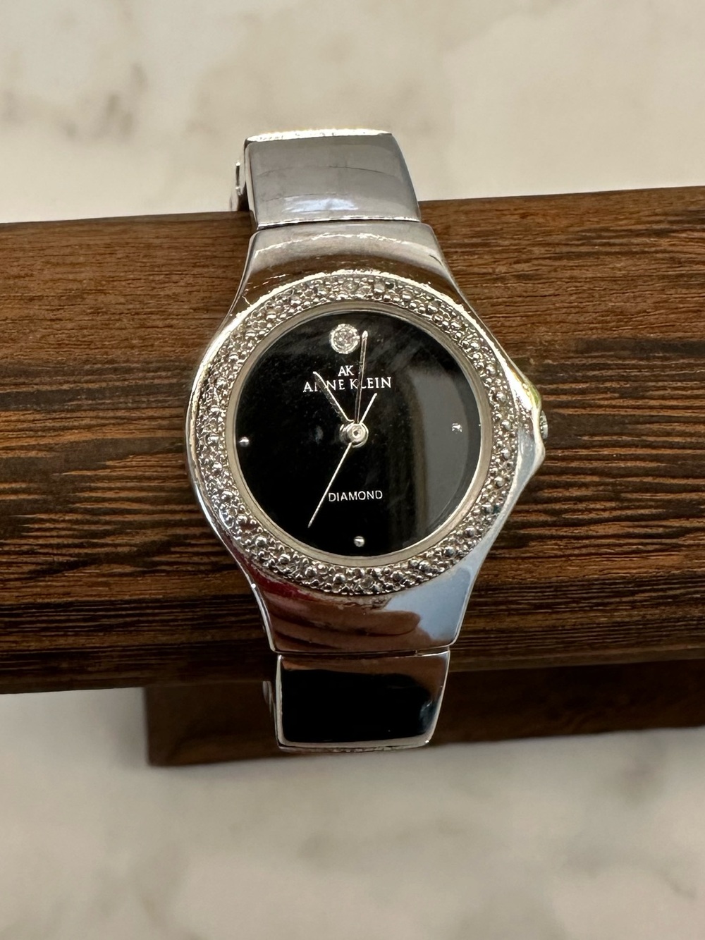 Vintage AK Anne Klein Diamond Ladies' Silvertone Quartz Wristwatch